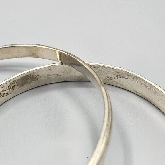 Sterling Silver Bangle Bracelets 925 Taxco Mexico Pair Panel Plain Handmade - Picture 9 of 15